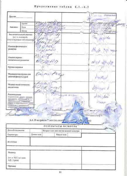 Медицинская карта ребенка 026 у для детского сада